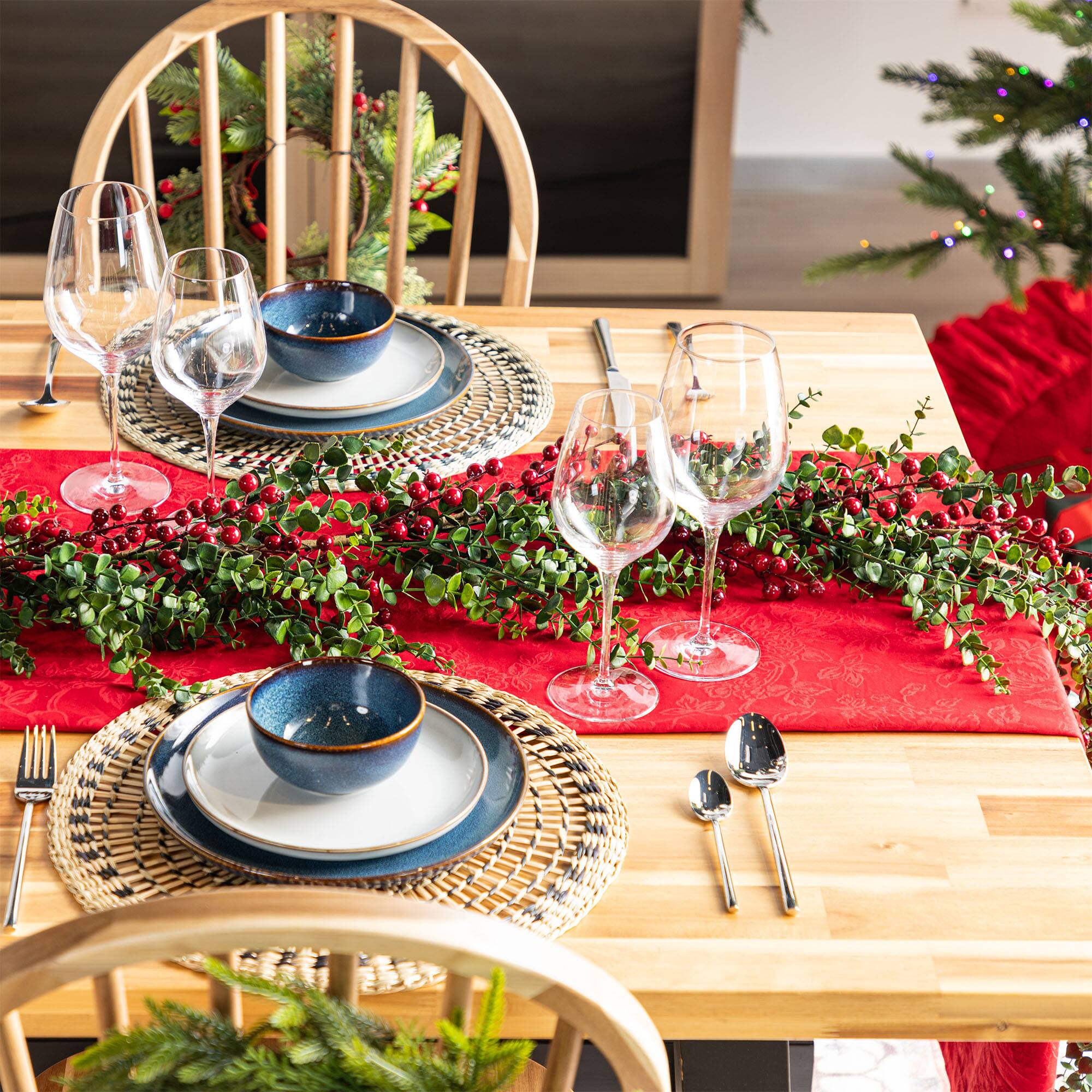 Glitzhome® 6ft Christmas Greenery Eucalyptus Garland with Red Berries, 2ct.
